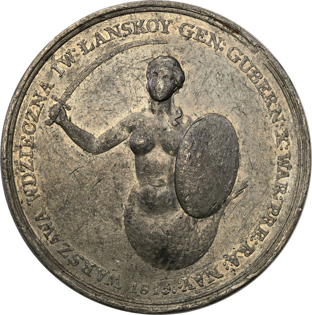 Królestwo Polskie. Aleksander I. Wasilij Sergiejewicz Łanskoy. Medal 1815, cynk – RZADKOŚĆ